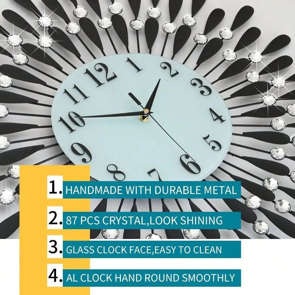 Non-Ticking Quiet Crystal Metal Wall Clock With Modern Bling