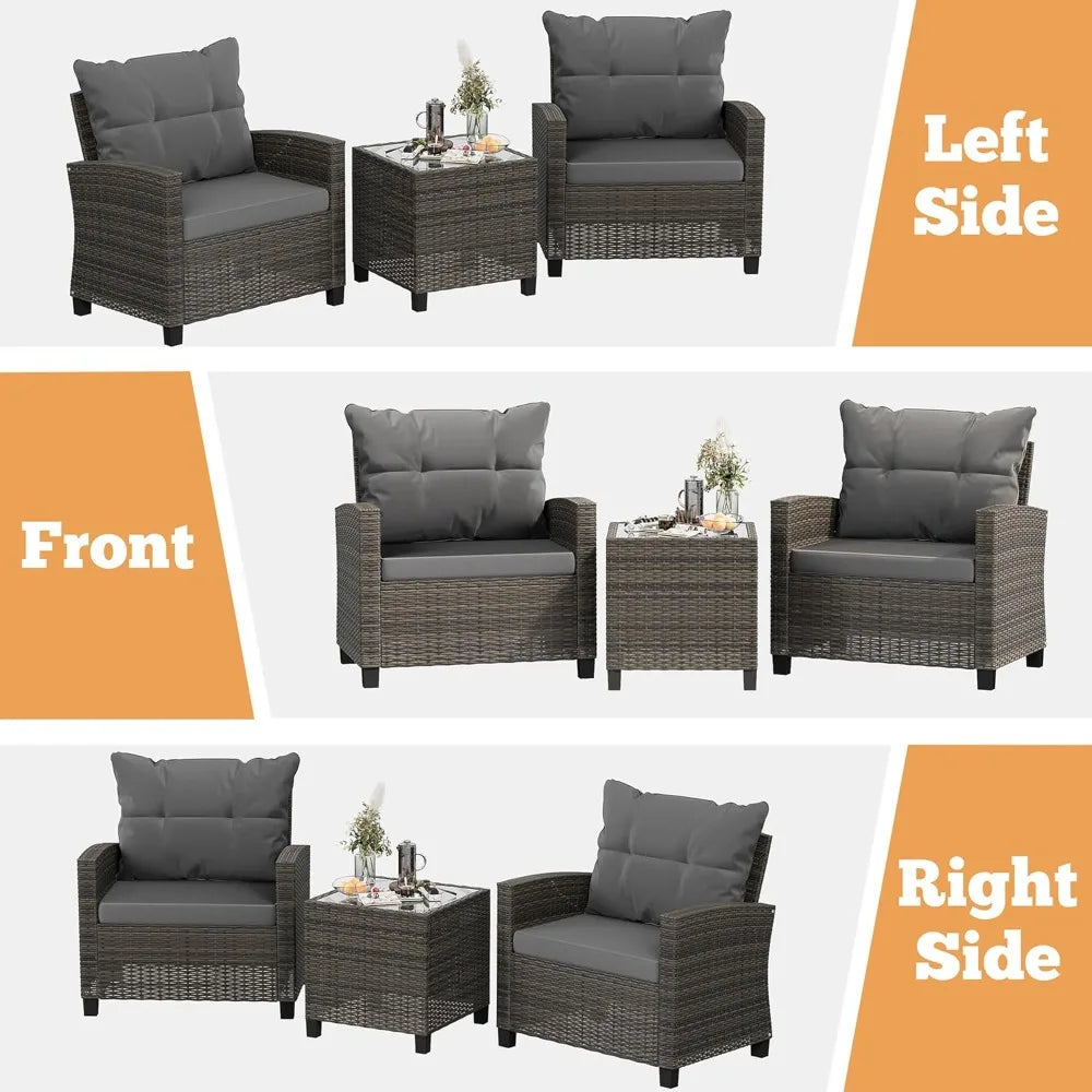 3-Piece Patio Set With Table PE Rattan Wicker