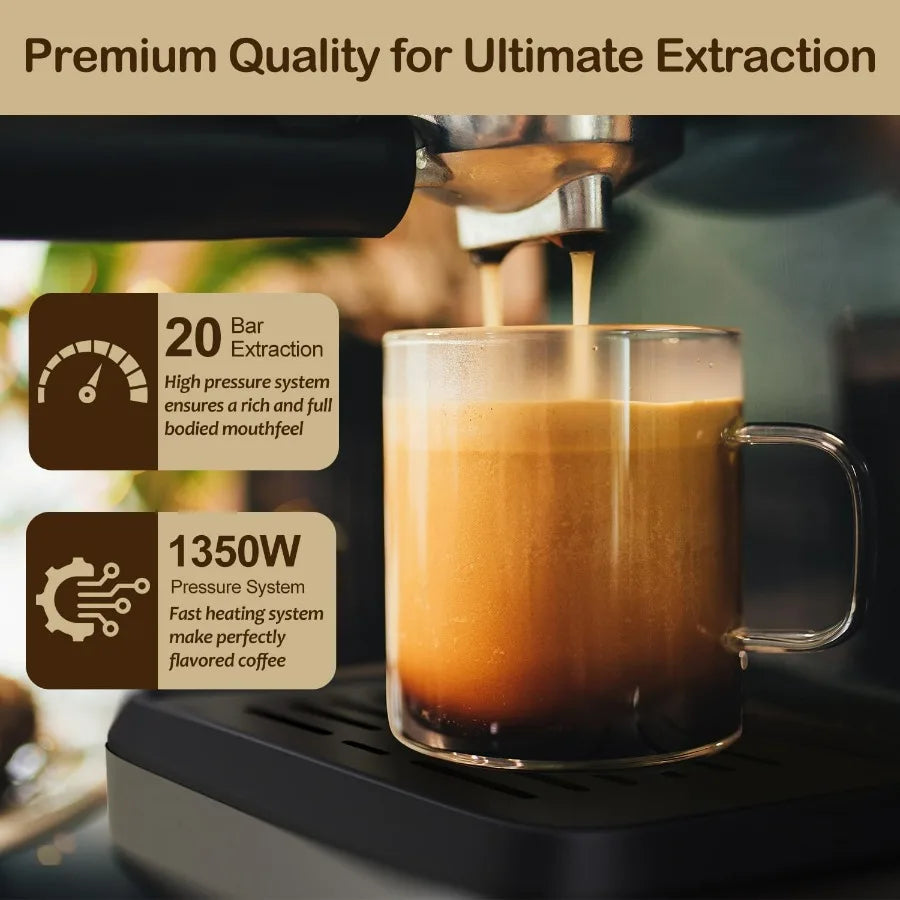 SHXI Espresso Machine With Milk Frother 20 Bar For Cappuccino