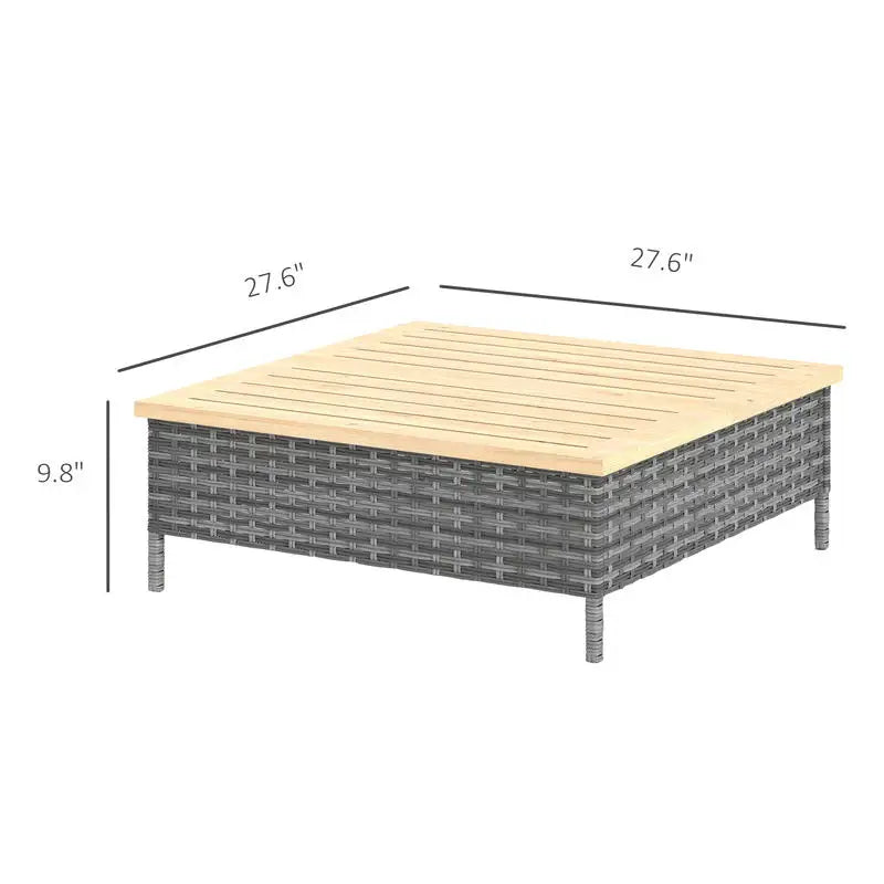 Outdoor Side Table With PE Rattan And Fir Wood Top