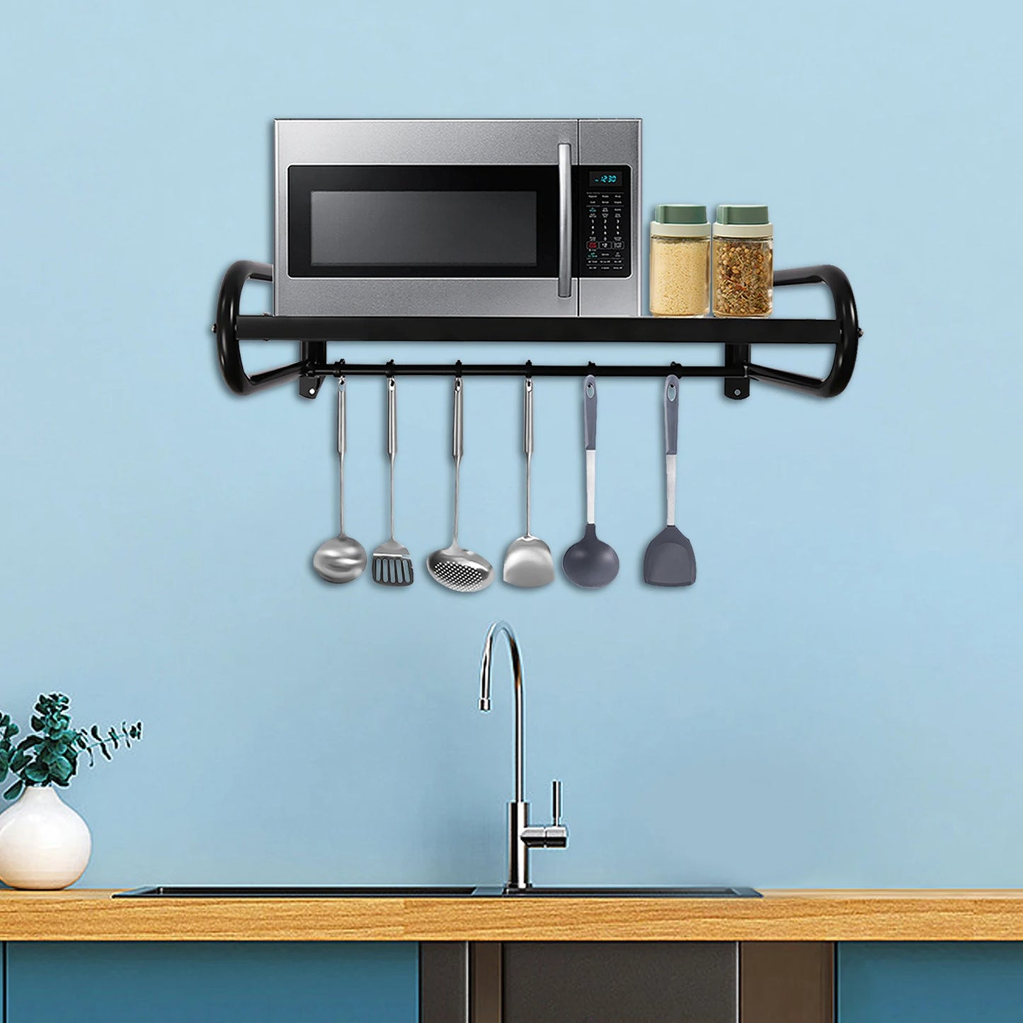 Wall Mounted Microwave Oven Rack Carbon Steel Shelf Easy Install
