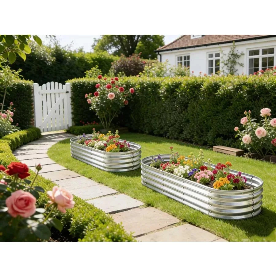 Metal Raised Garden Bed Elevated Planter 2 Pack Vegetables Herbs
