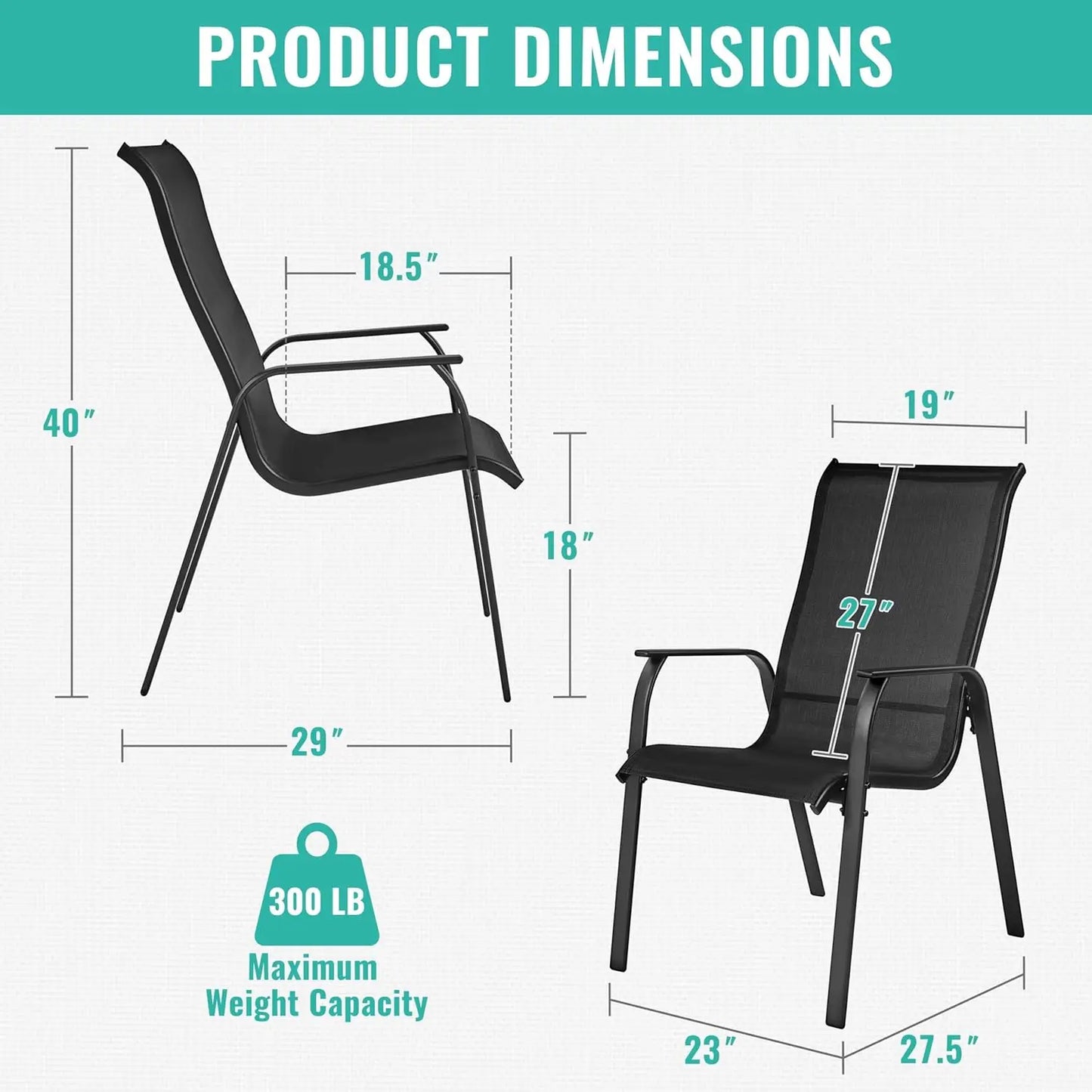 All-Weather Stackable Patio Dining Chairs With Backrest And Armrests Set Of 2