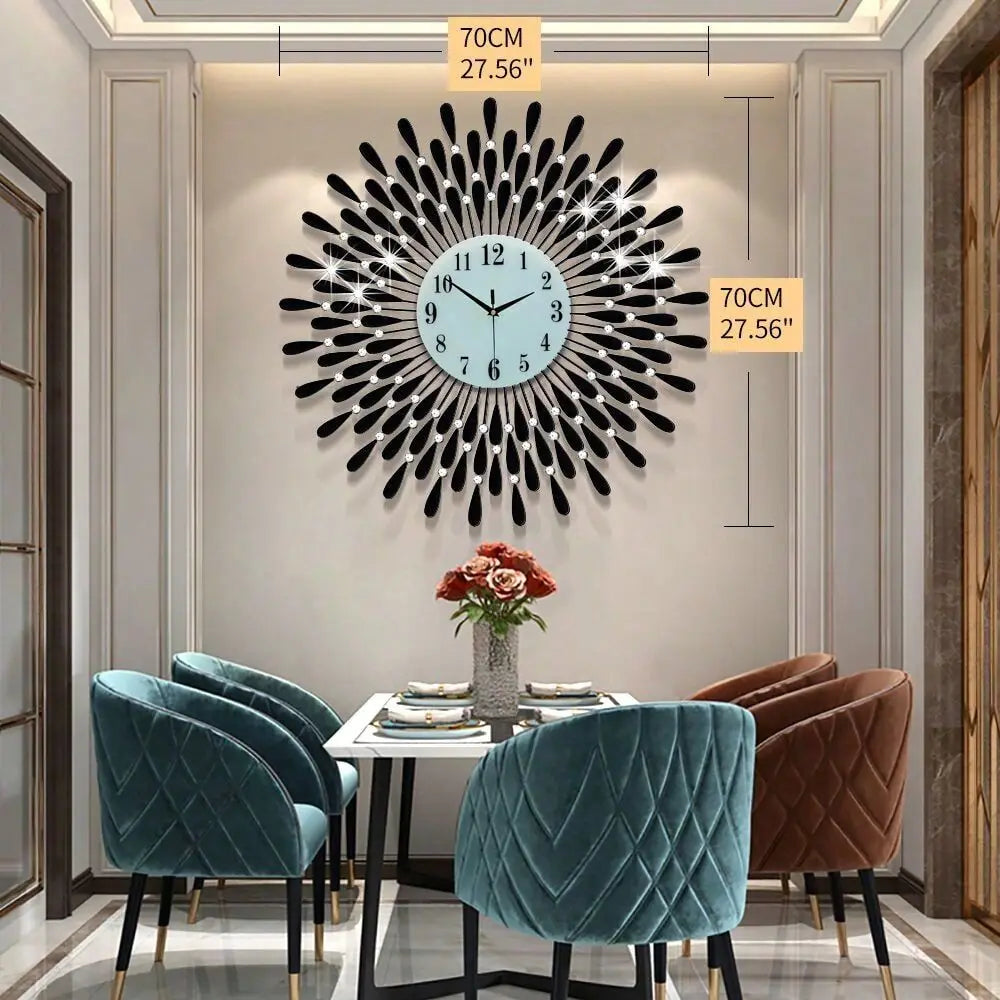 Non-Ticking Quiet Crystal Metal Wall Clock With Modern Bling