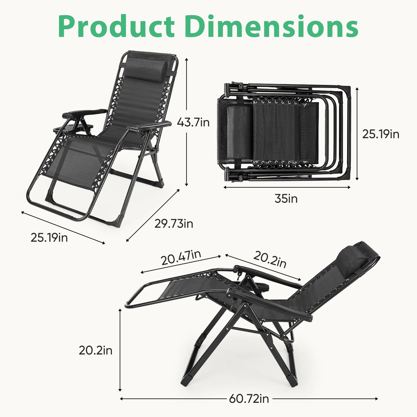 JHK Zero Gravity Recliner Folding Patio Lounge Chair Cup Holders