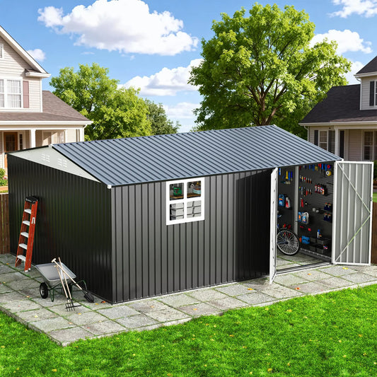 VIWAT Lockable Outdoor Metal Storage Shed With Window