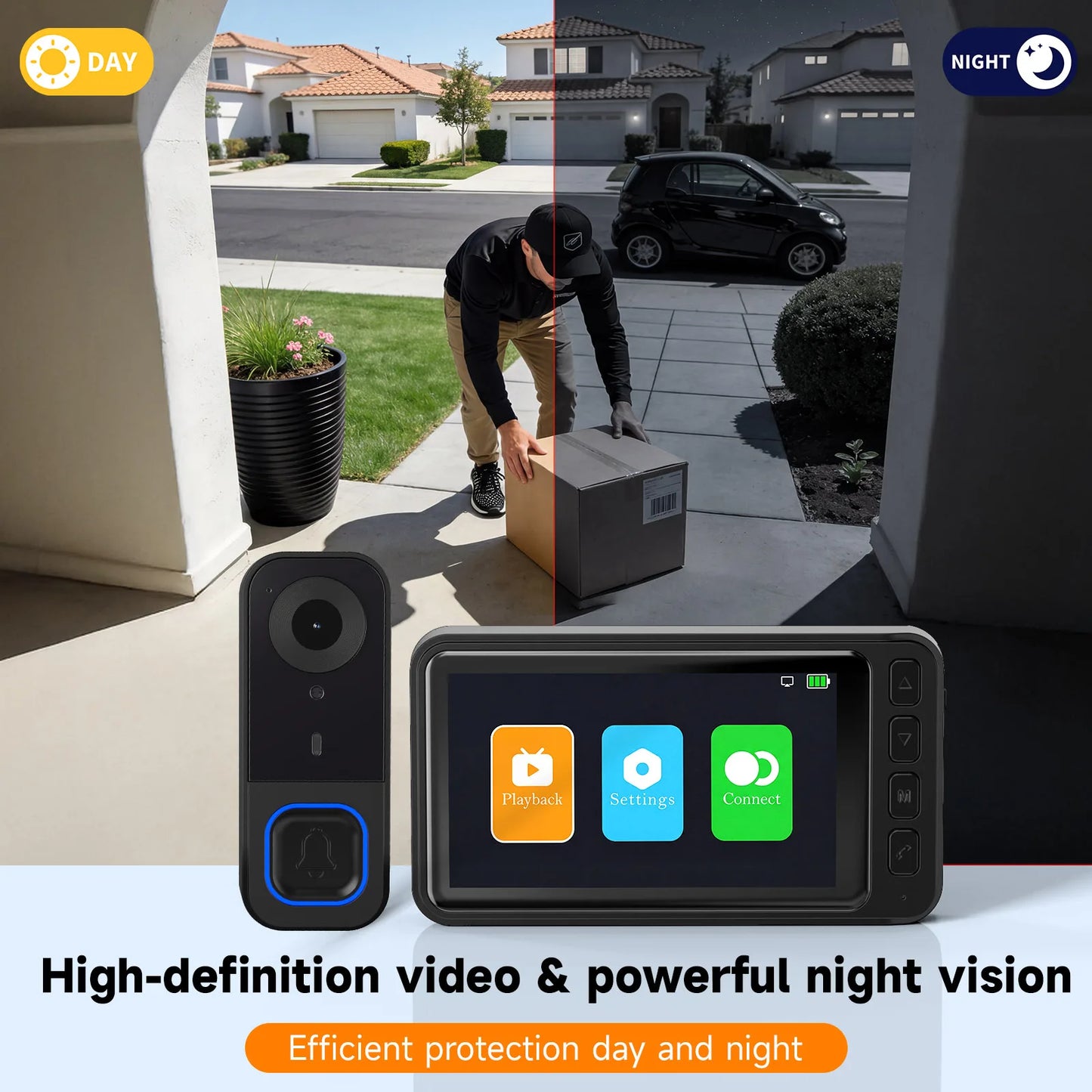 Video Doorbell HD Camera With Night Vision 300K Pixel IP66