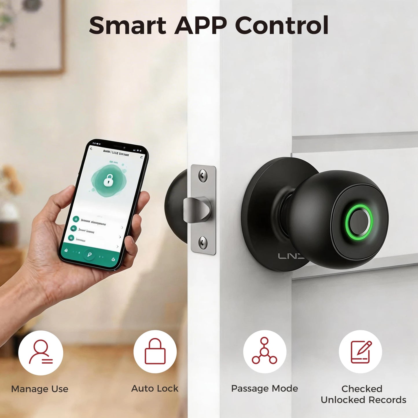 LNDU Fingerprint Door Lock Biometric Smart Keyless Entry With App Control