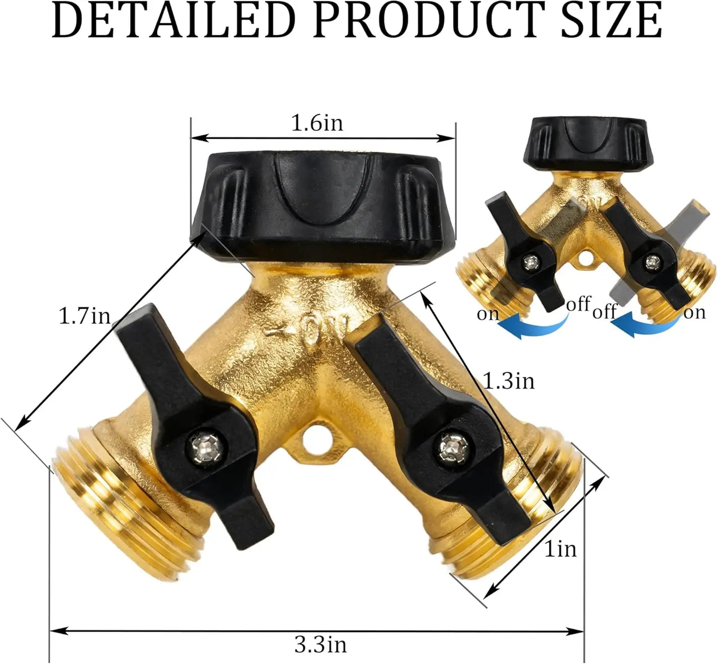 Brass Garden Hose Splitter 2 Way 3/4 Inch Connector With Valves