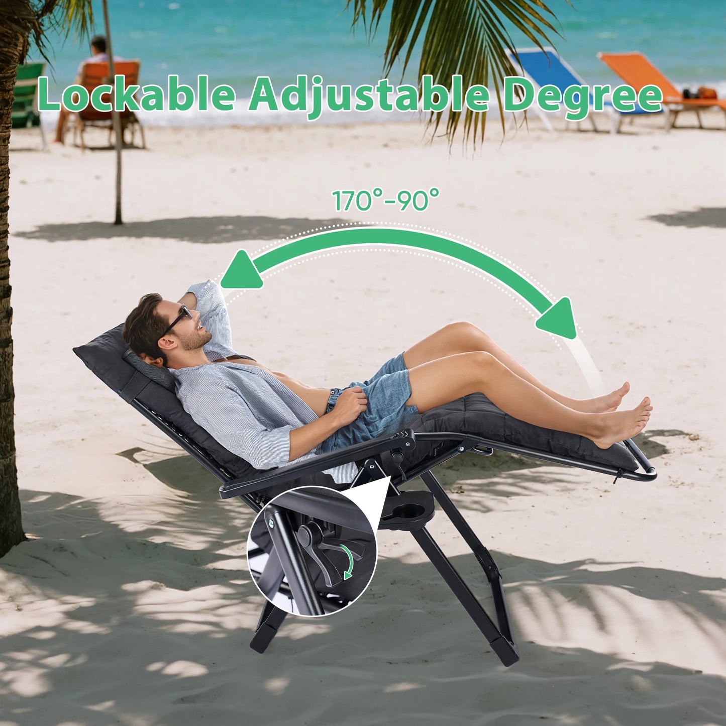 JHK Zero Gravity Recliner Folding Patio Lounge Chair Cup Holders