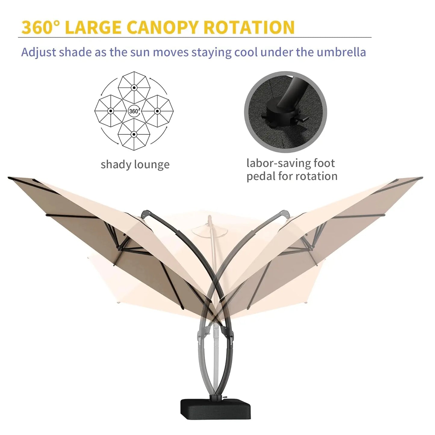 Aluminum Patio Umbrella With Base Cantilever Rotating 360 Degree