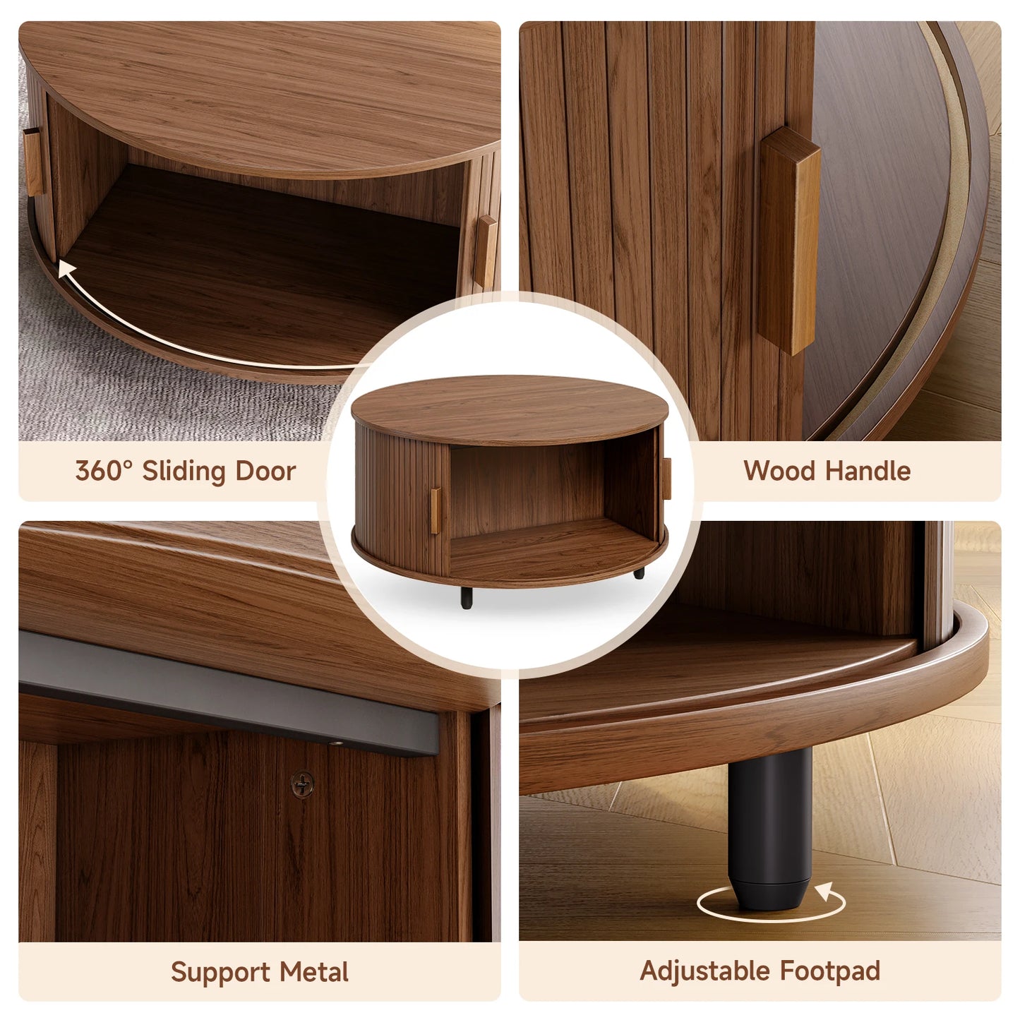 ONBRI Round Coffee Table With Storage