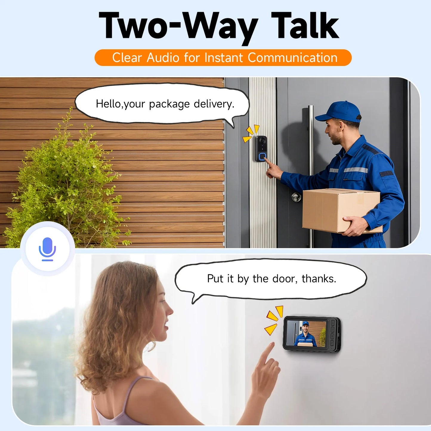 Video Doorbell HD Camera With Night Vision 300K Pixel IP66