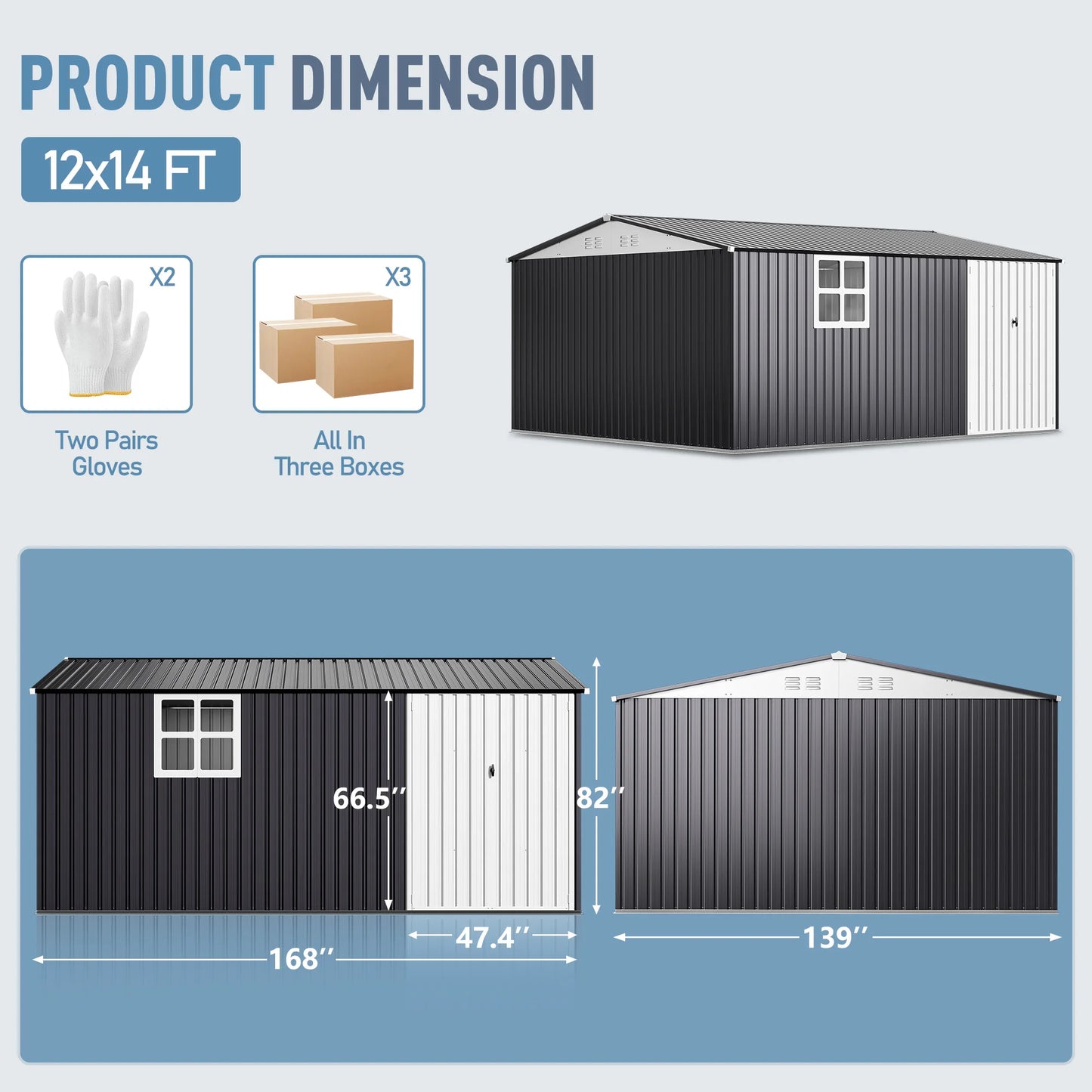 VIWAT Lockable Outdoor Metal Storage Shed With Window