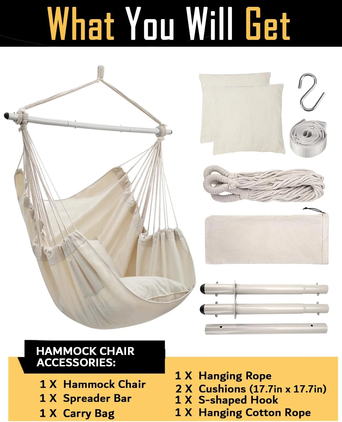 Indoor Outdoor Hanging Swing Chair With Premium Soft Fabric Comfort All Weather