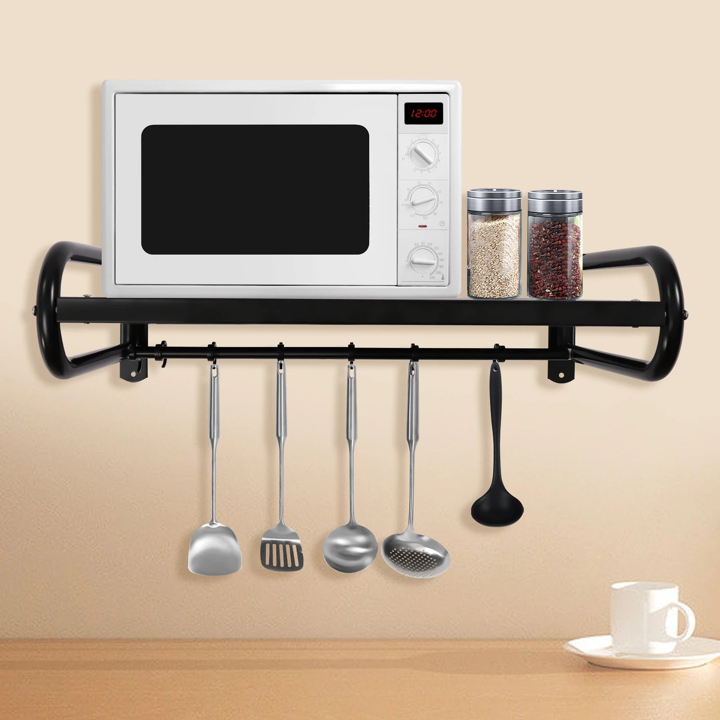 Wall Mounted Microwave Oven Rack Carbon Steel Shelf Easy Install