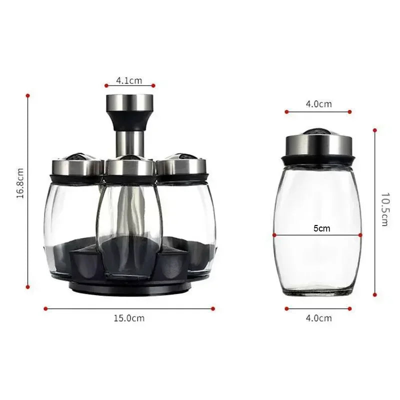 Glass Spice Jar Set With Rack For Salt Shakers Kitchen