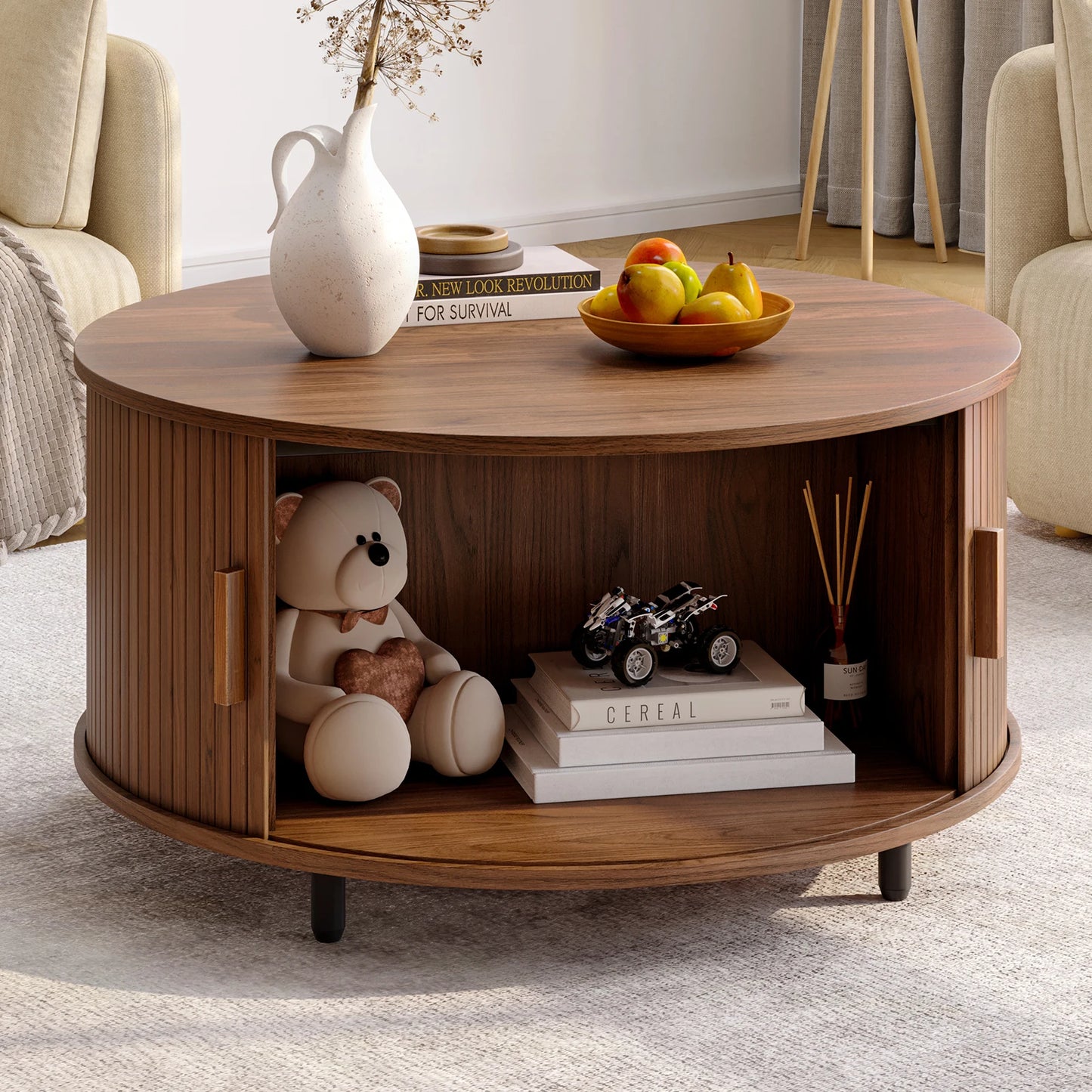 ONBRI Round Coffee Table With Storage