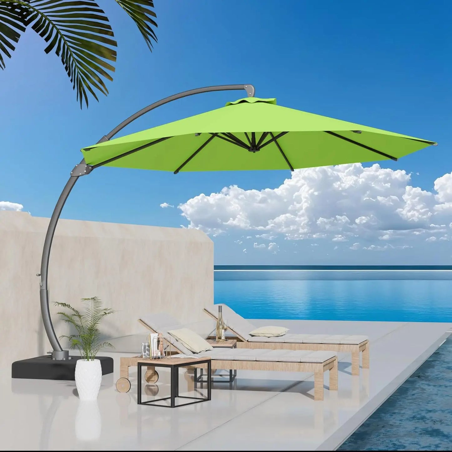 Aluminum Patio Umbrella With Base Cantilever Rotating 360 Degree