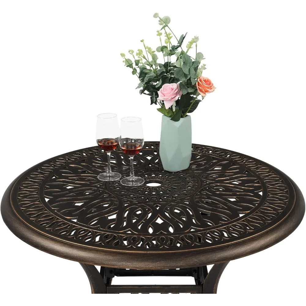 Cast Aluminum Patio Dining Table With Umbrella Hole For Outdoors