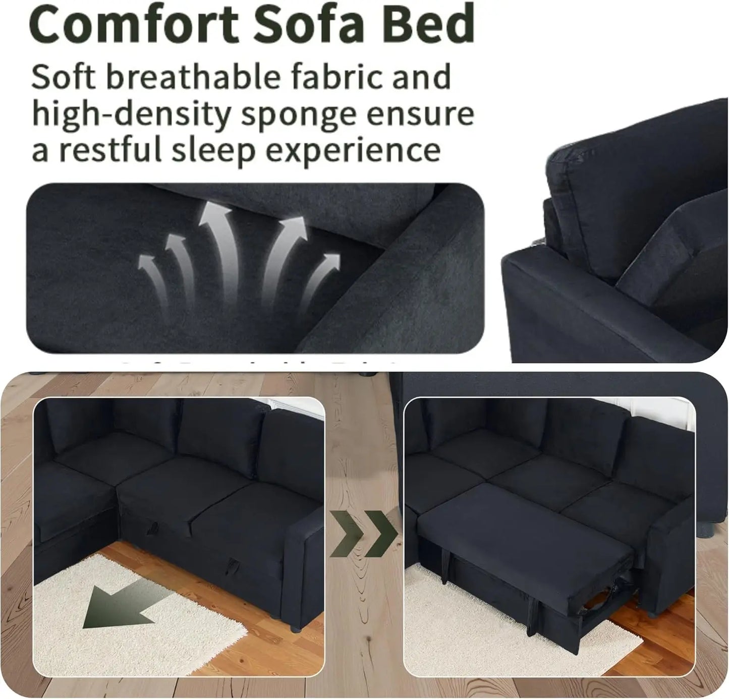 L-Shaped Sectional Sleeper Sofa With Pull-Out Bed And Storage Chaise