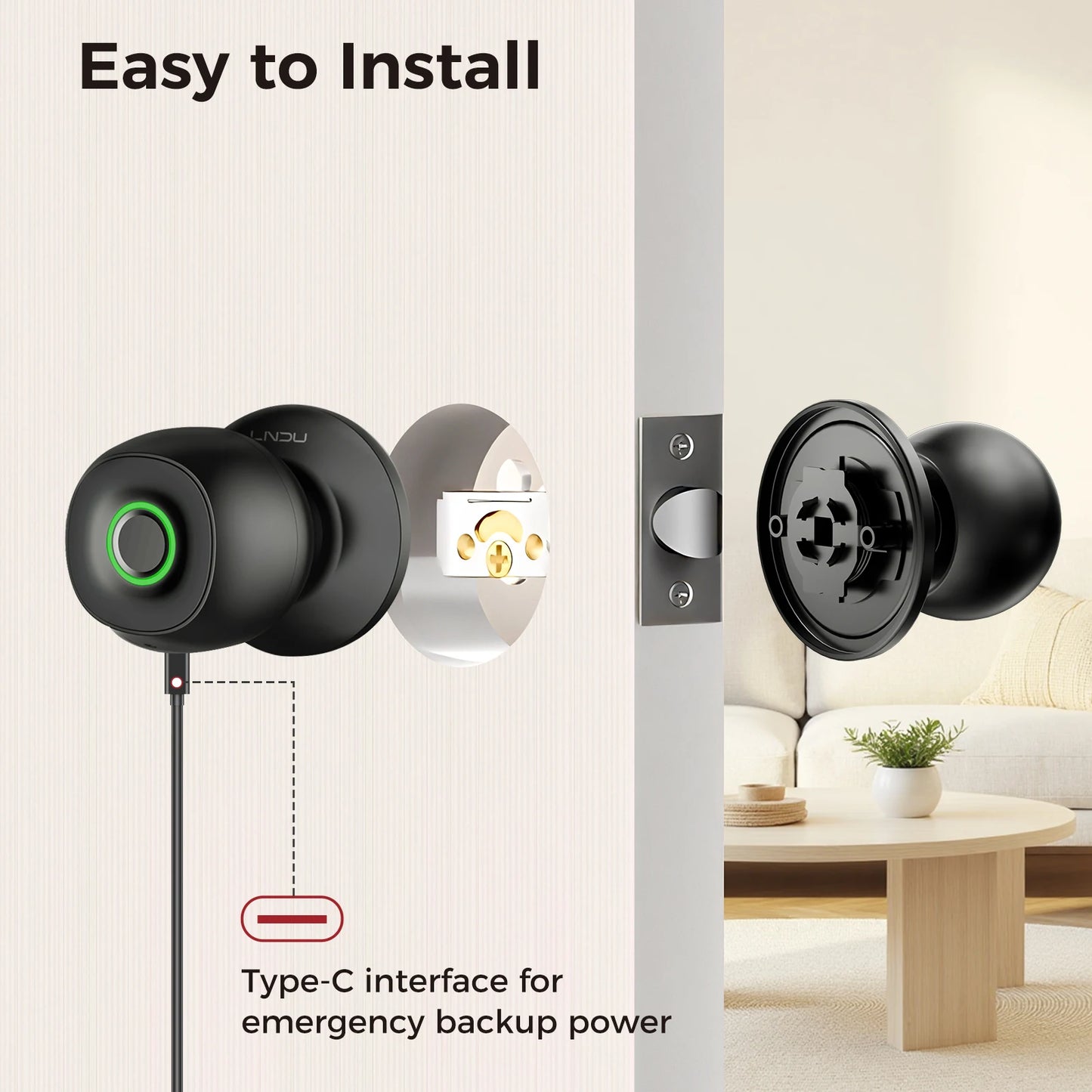 LNDU Fingerprint Door Lock Biometric Smart Keyless Entry With App Control