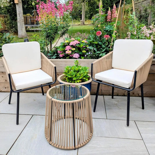 Patio Rattan Bistro Set With All Weather Tempered Glass Table