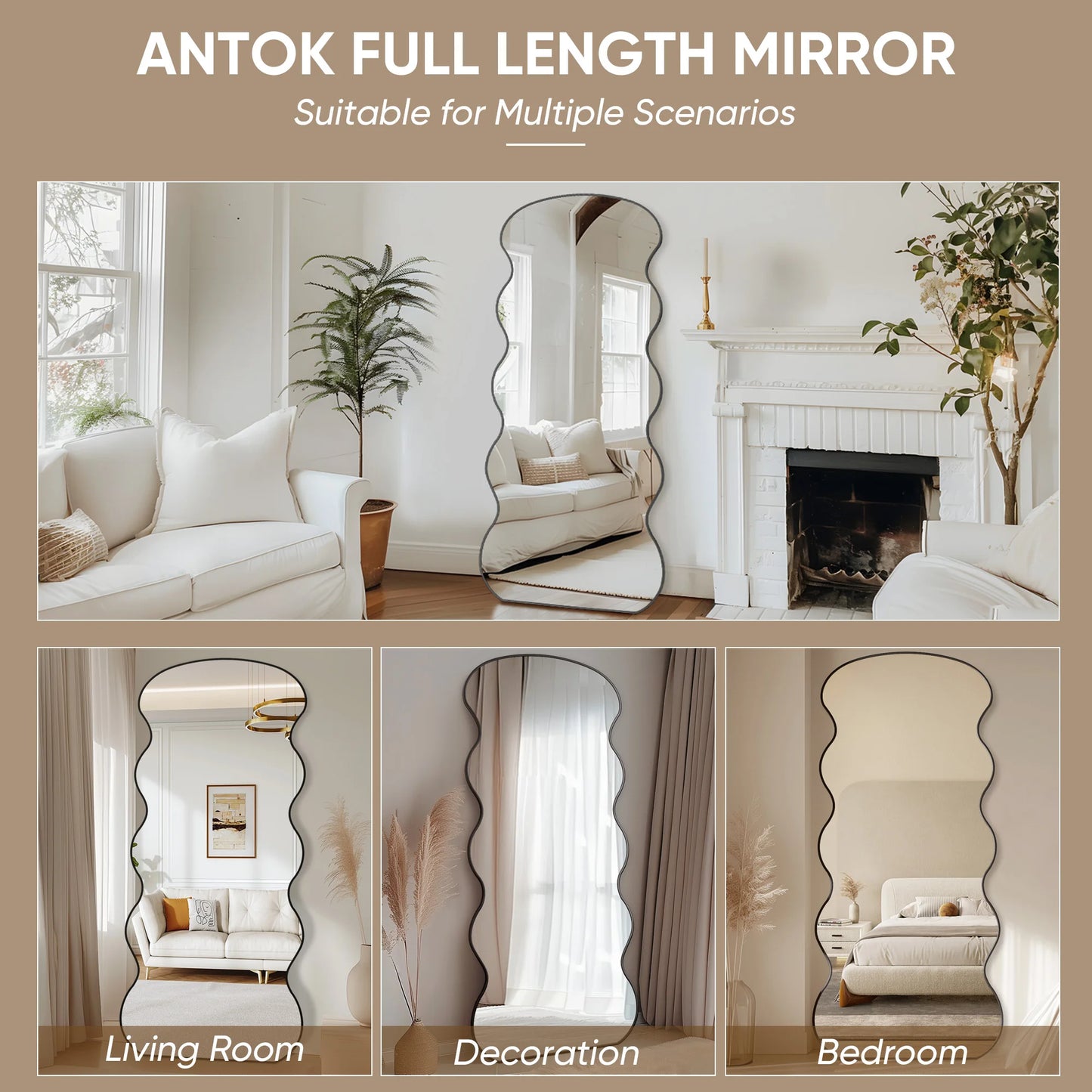 Antok Full Length Mirror With Stand In Wavy Glass Design