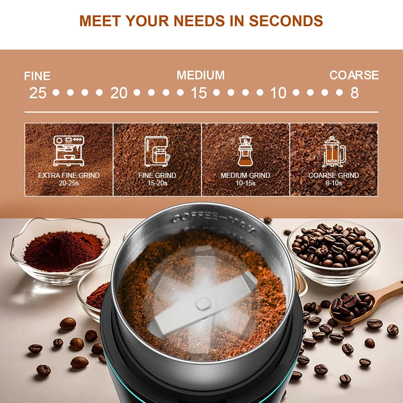 KIRAINAFLY Professional Coffee Grinder With Removable Stainless Cup 300W
