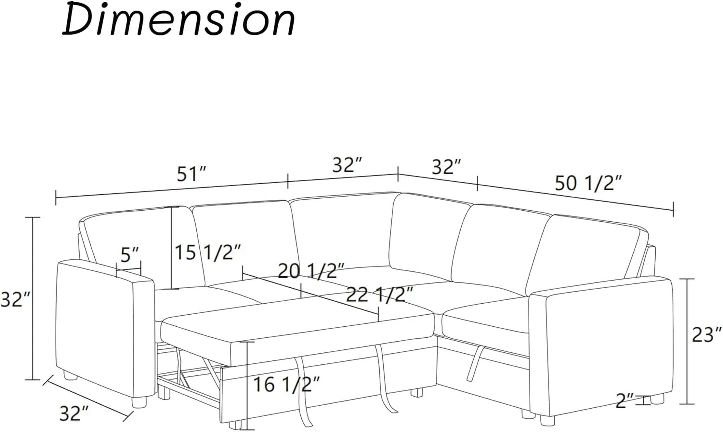 L-Shaped Sectional Sleeper Sofa With Pull-Out Bed And Storage Chaise