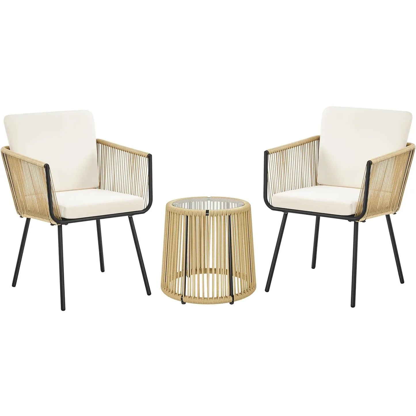 Patio Rattan Bistro Set With All Weather Tempered Glass Table