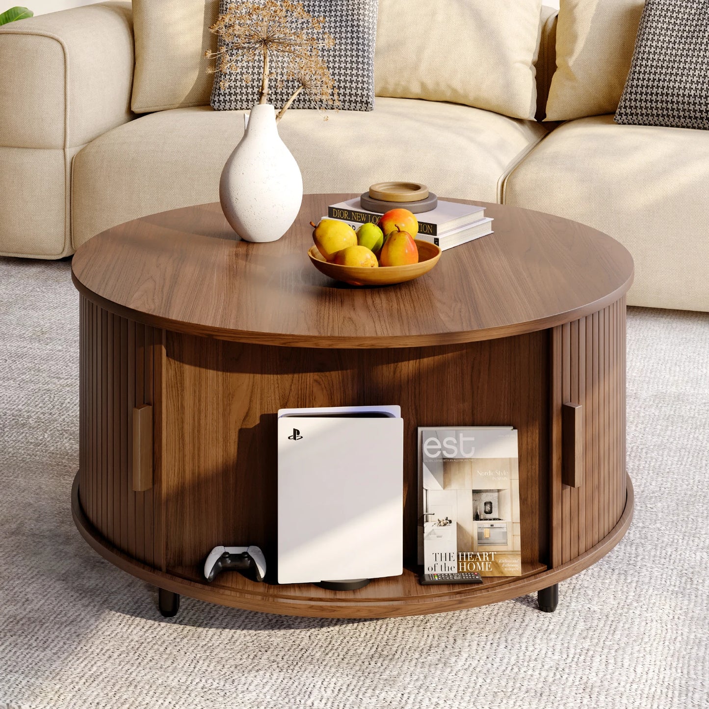 ONBRI Round Coffee Table With Storage