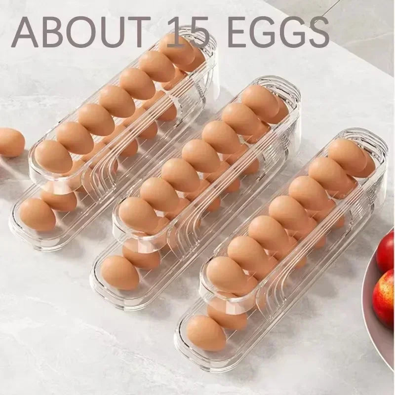 Fridge Egg Storage Box Automatic Rolling Dispenser Organizer
