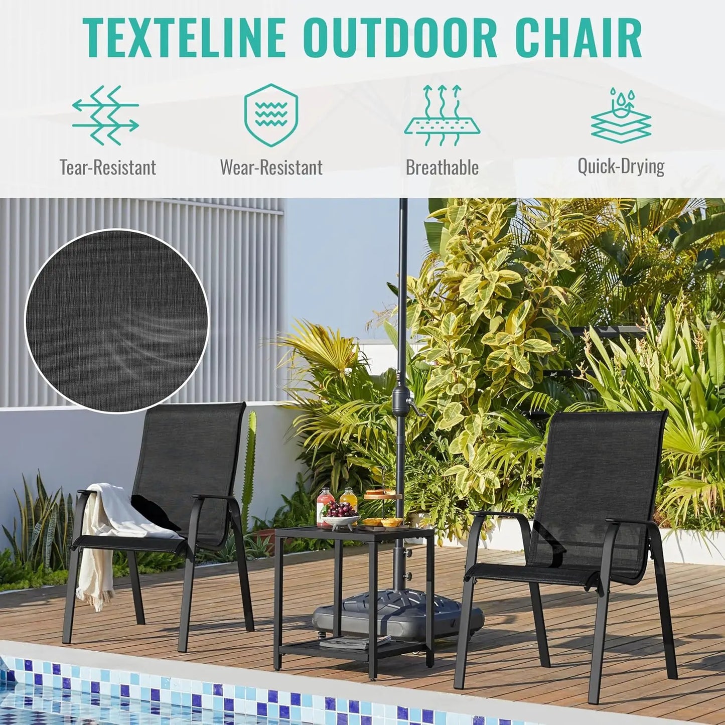All-Weather Stackable Patio Dining Chairs With Backrest And Armrests Set Of 2