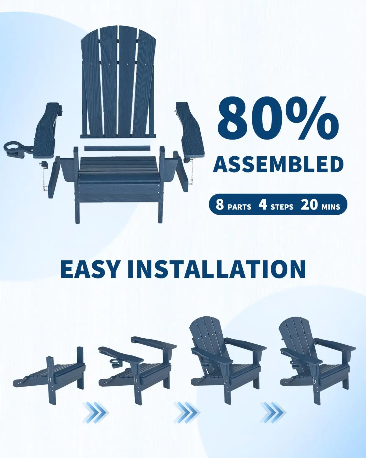 Folding Adirondack Chair All Weather HDPE Outdoor With Cup Holder