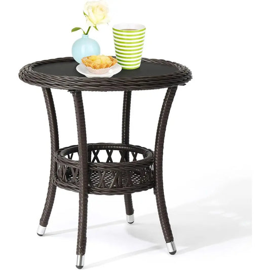 XMSJ Outdoor Wicker Side Table With Storage For Patio Deck