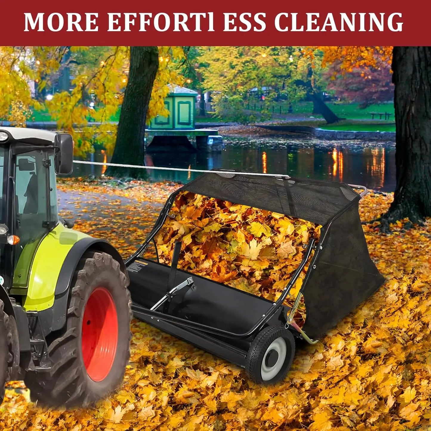 HiMISS Tow Behind Lawn Sweeper With Hopper And Adjustable Height