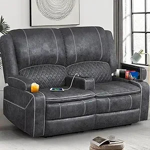 RBXC Loveseat Recliner Sofa With Manual Recline And Faux Leather