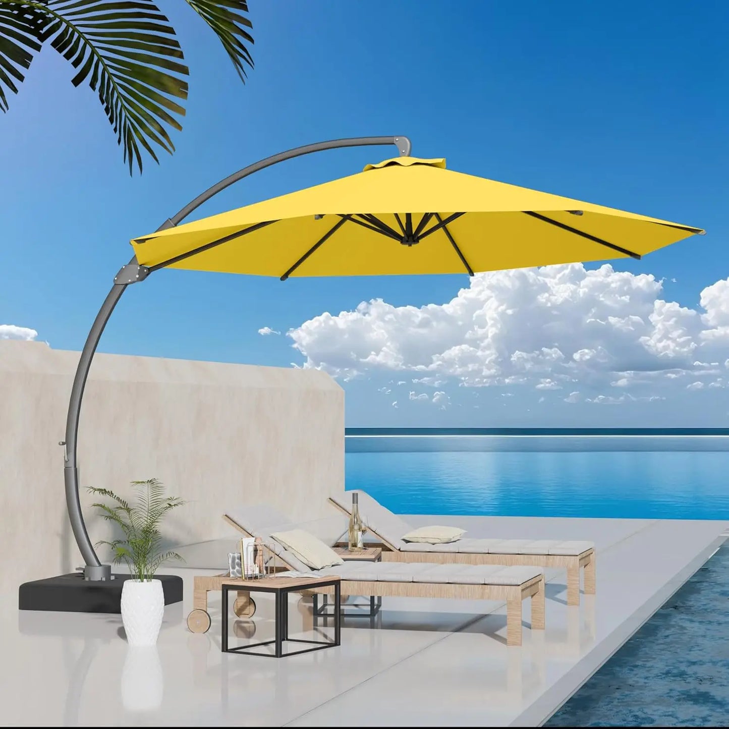 Aluminum Patio Umbrella With Base Cantilever Rotating 360 Degree
