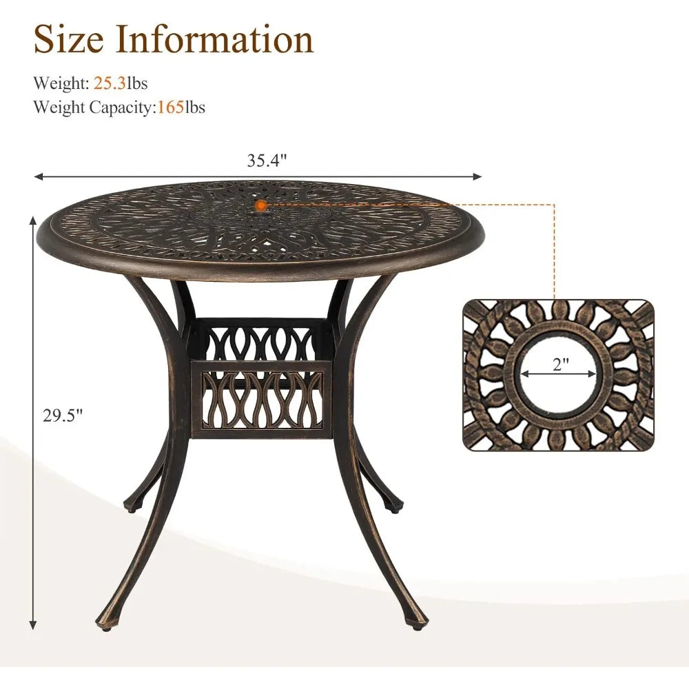 Cast Aluminum Patio Dining Table With Umbrella Hole For Outdoors