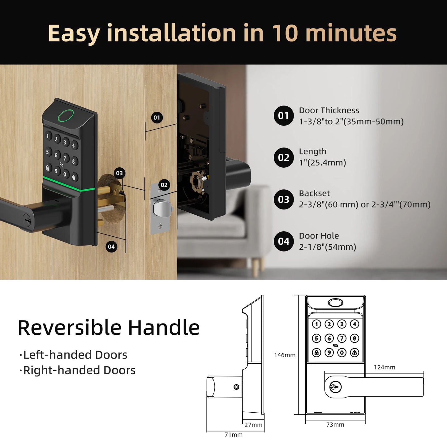 Viladepot Smart Lock Fingerprint with App Control and Keypad
