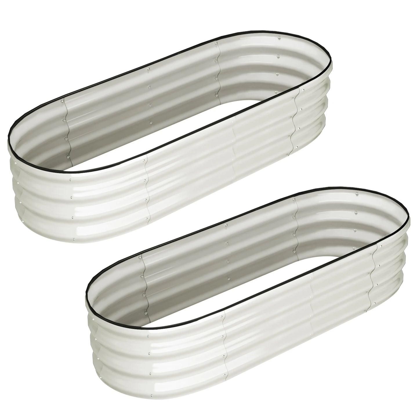 HiMISS Oval Galvanized Raised Garden Bed Set Open Ended Planter