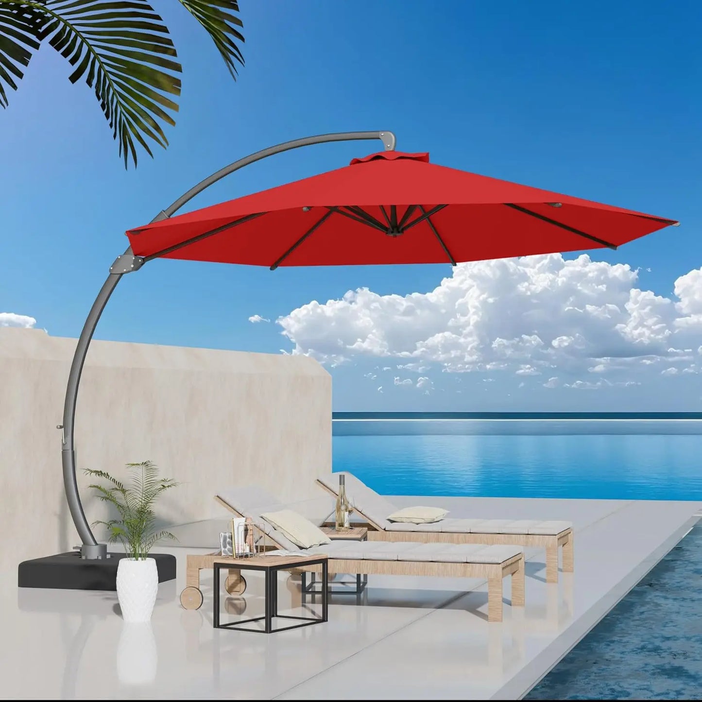 Aluminum Patio Umbrella With Base Cantilever Rotating 360 Degree