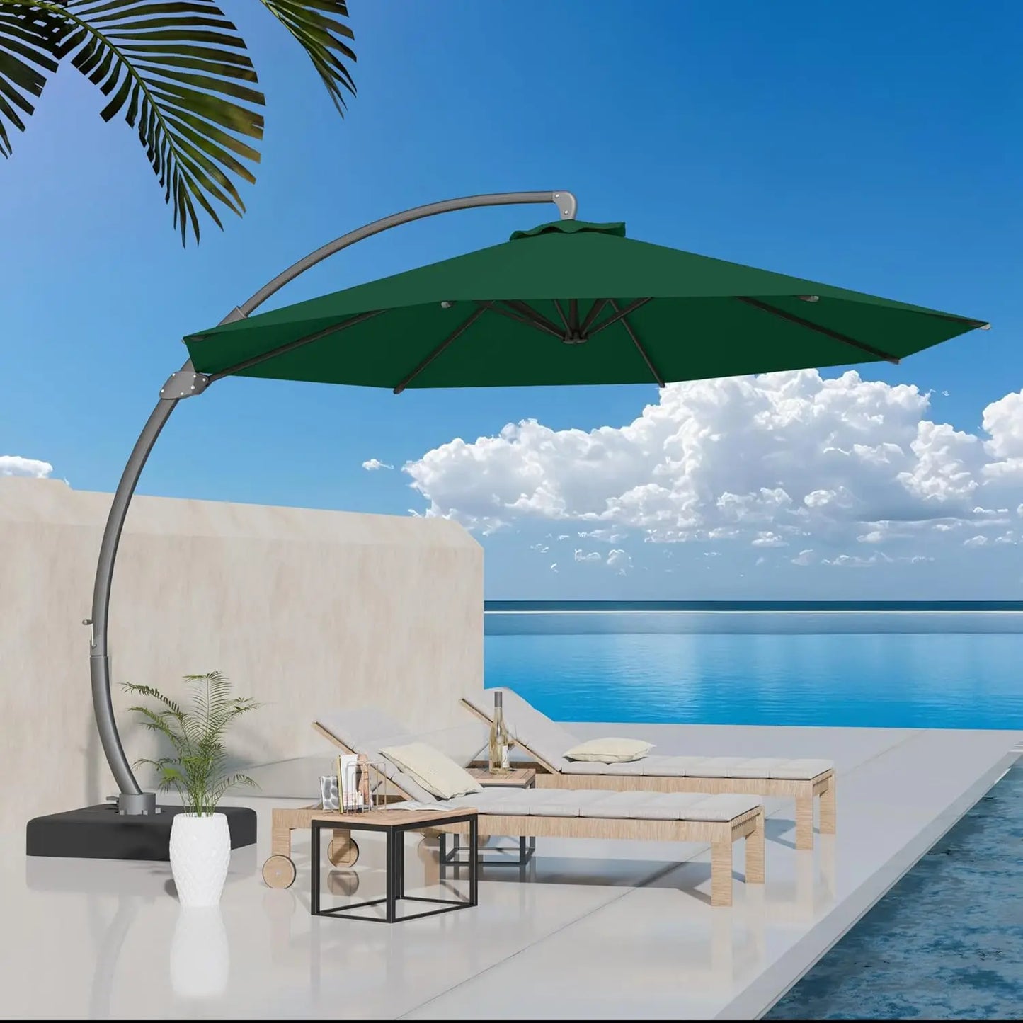 Aluminum Patio Umbrella With Base Cantilever Rotating 360 Degree