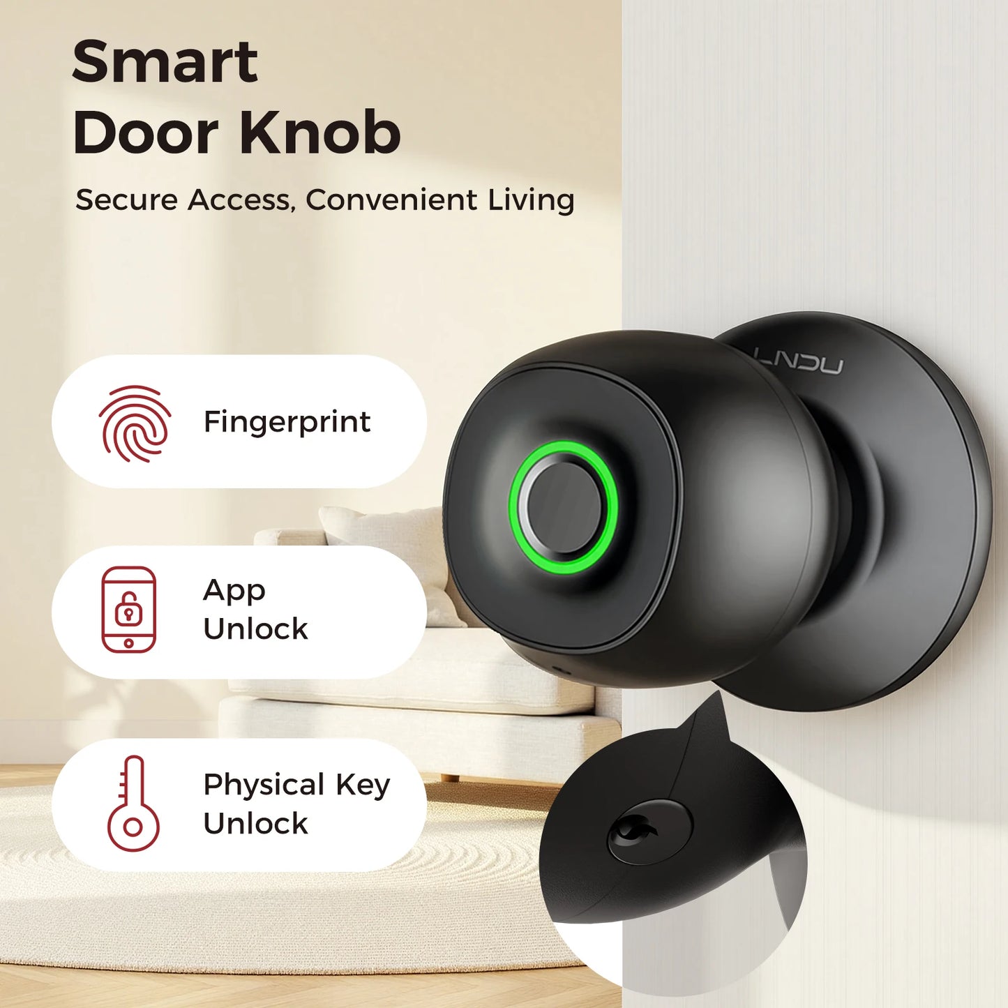 LNDU Fingerprint Door Lock Biometric Smart Keyless Entry With App Control