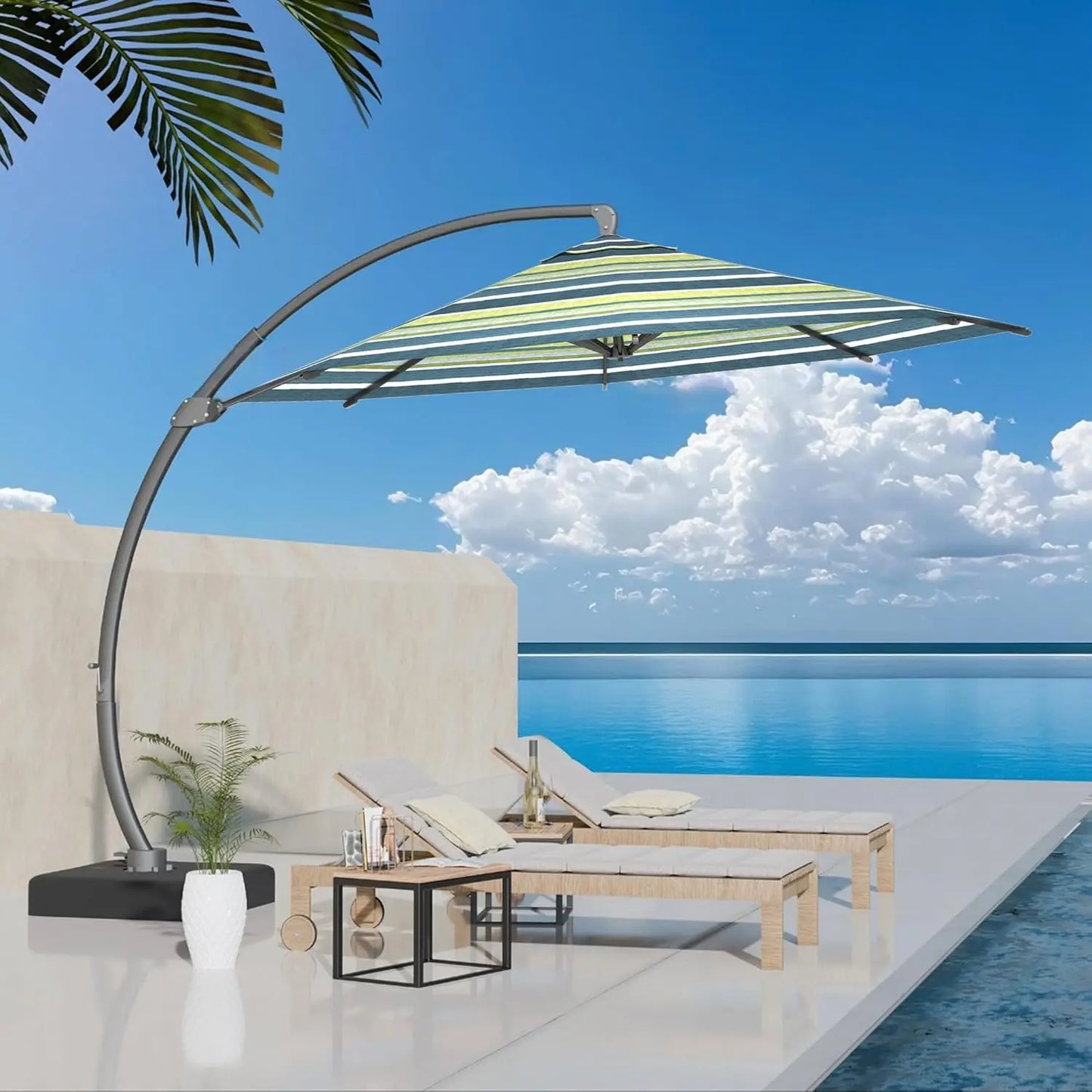Aluminum Patio Umbrella With Base Cantilever Rotating 360 Degree