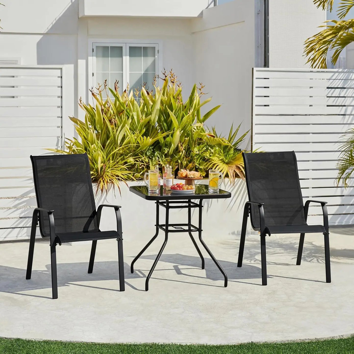 Stackable All Weather Patio Dining Chairs With Backrest And Armrests