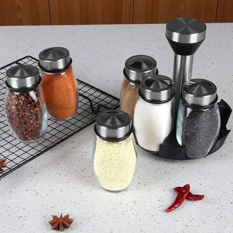 Glass Spice Jar Set With Rack For Salt Shakers Kitchen
