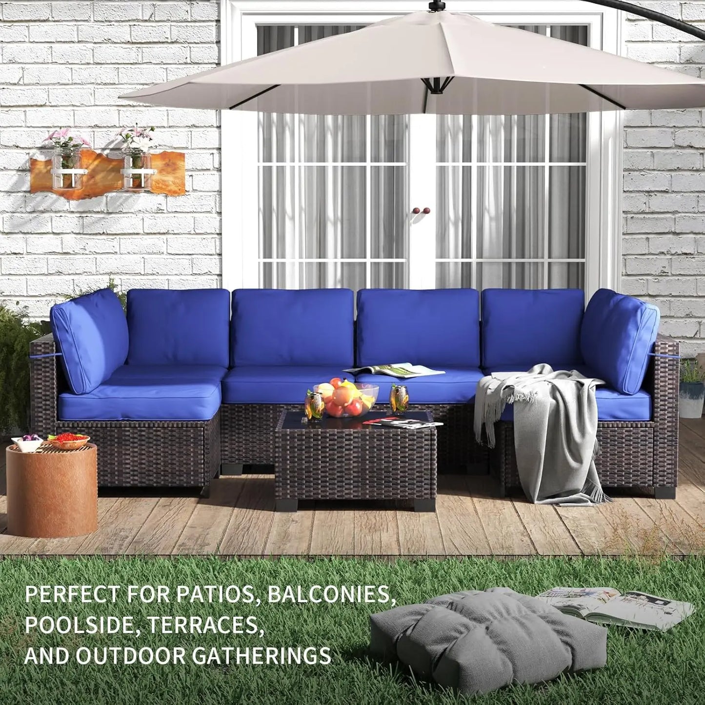 HobbyLane 7 Piece Modular Outdoor PE Rattan Furniture Set
