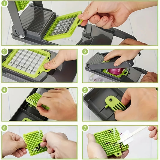 UPWORK 16-in-1 Manual Food Chopper With Container And 8 Blades